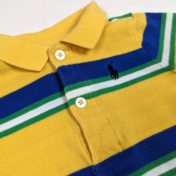 Ralph Lauren Romper Baby Boys Sz 3m Yellow Polo Stripe Outfit Preppy Classic - Picture 2 of 6